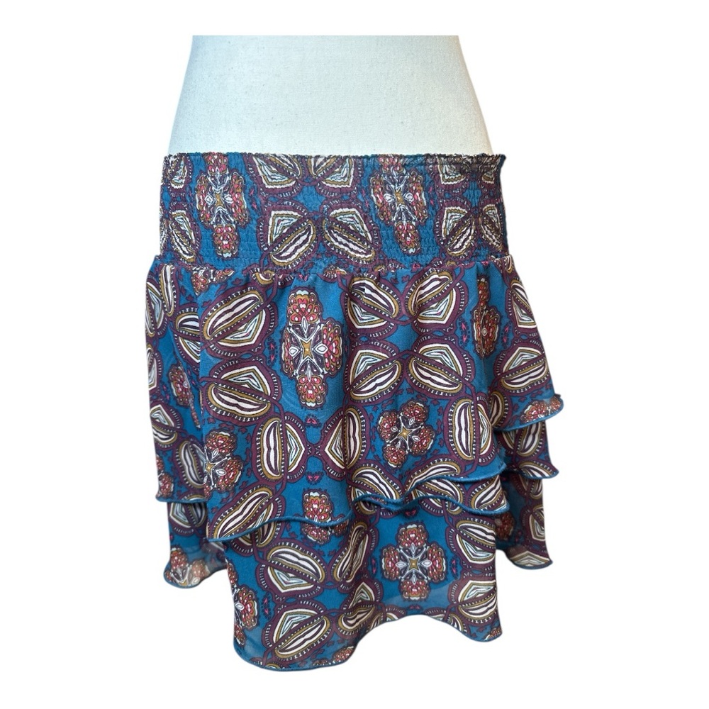 Chelsea28 Blue Ruffled Skater Mini Skirt